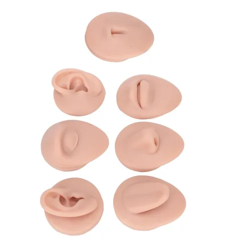 Vista 10 de Modelo de perforación corporal, 6 piezas de simulación de silicona para perforación de parte del cuerpo, kit de práctica de piercing, oreja, nariz