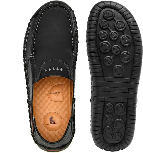 Vista 8 de ENLEN&BENNA Mocasines para hombre, informales, de cuero, ligeros, cómodos, para conducir, caminar