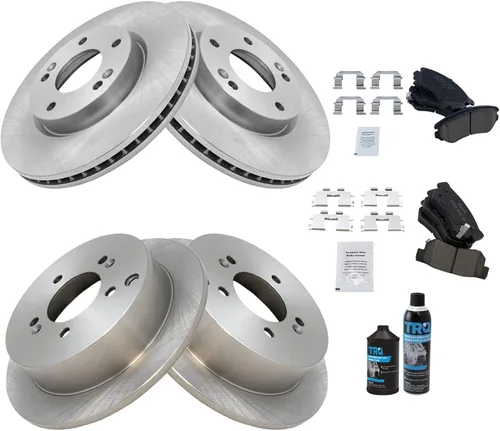 Vista 2 de TRQ Kit de pastillas de freno delanteras y traseras y rotores Kit químico de freno, pastillas de freno de cerámica compatible con Hyundai Tucson