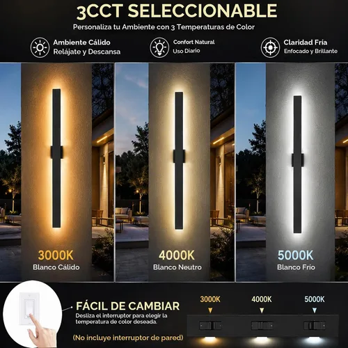 Vista 3 de 2Pack Modern Outdoor Wall Lights Dimmable,23.6" Linear Led Exterior Wall Light,3CCT, Aluminum& PC,IP65-Waterproof, Long Exterior Lighting Fixtures
