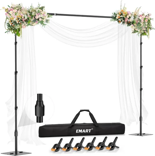 Vista 10 de EMART Soporte de telón de fondo, 10x7 pies (AnxAl), soporte de fondo ajustable para fotos con barra mejorada, base plana resistente, tubo de metal