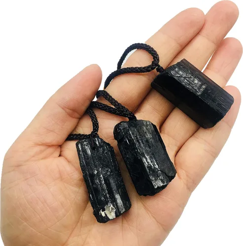 Vista 6 de Zungtin - Collar con colgante de chakra curativo de turmalina negra cruda natural