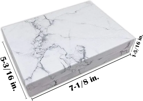 Vista 2 de TheDisplayGuys - Caja de regalo de papel de cartón, relleno de algodón, 100 unidades, color blanco mármol, Algodón Papel