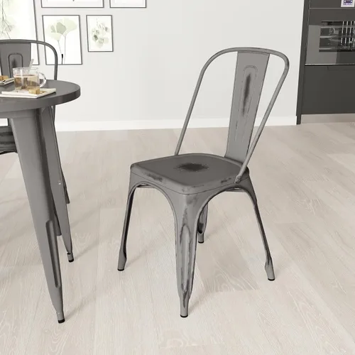 Vista 10 de Merrick Lane Banks - Silla apilable de comedor, marco de metal azul antiguo, acabado con recubrimiento en polvo envejecido, respaldo de listones