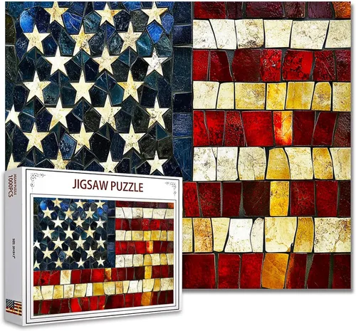 Vista 22 de Rompecabezas de 1000 piezas con la bandera americana y águila para adultos, rompecabezas del 4 de julio, para juegos de actividades familiares