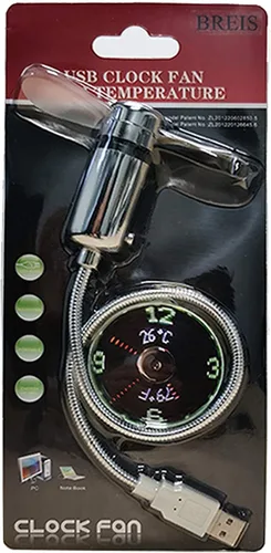Vista 2 de BREIS Nuevo ventilador de reloj USB con reloj en tiempo real y función de visualización de temperatura, plata, garantía de 1 año