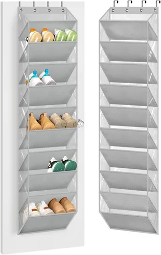 Vista 8 de AOODA Organizador de zapatos transparente sobre la puerta de almacenamiento que sostiene 12 pares, zapatero colgante de puerta estrecha