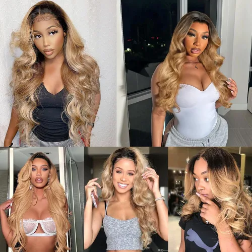Vista 2 de 300g 1B27 Human Hair Bundles Honey Blonde Bundles Human Hair 10A Brazilian Virgin Remy Hair Extensions 8 10 12 Inch