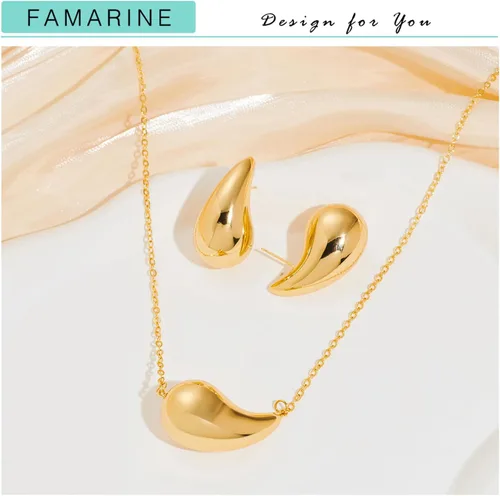 Vista 5 de FAMARINE Aretes de oro con forma de gota de agua para mujer, aretes grandes de oro con forma de lágrima