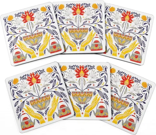 Vista 26 de Juego de 6 posavasos cuadrados de 4 pulgadas, fáciles de limpiar, base de corcho, reutilizables, diseño de calavera