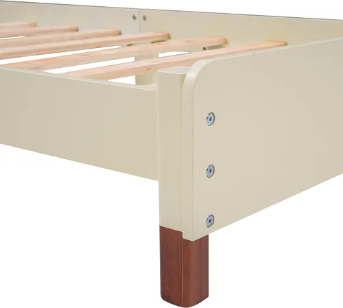 Vista 9 de Cama de plataforma de madera de tamaño individual con cabecera en forma de casa, soporte de listones de madera, para dormitorio de niños, niñas