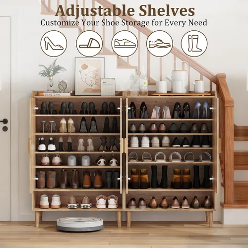 Vista 5 de Armario de zapatos con puertas, armario de almacenamiento de zapatos de 6 niveles con estantes ajustables, zapatero independiente organizador