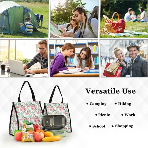 Vista 5 de Lunch Bag Flamingo Cactus Insulated Lunch Tote Bag for Women Men,Cooler Bag Reusable hermal Food Container Durable Leakproof Water-resistant College