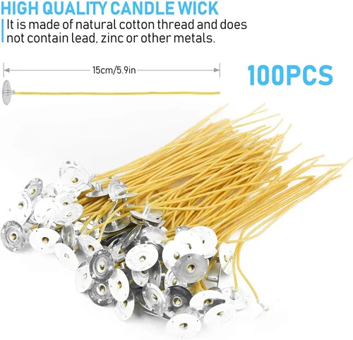 Vista 2 de 100 unidades/15 cm de mechas de vela de cera de abeja - Mecha de cáñamo, combustión lenta, preenceradas, diámetro de 2 mm