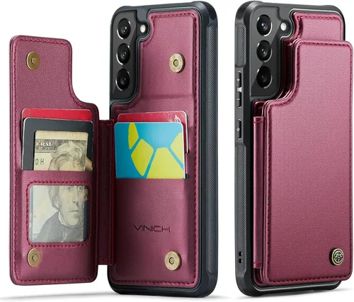 Vista 10 de Vinich - Funda tipo cartera para Samsung Galaxy S22 con tarjetero, color negro Ranuras de crédito con bloqueo RFID, soporte para teléfono a prueba