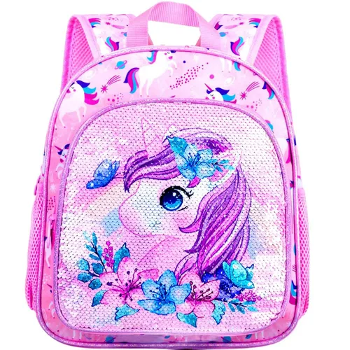 Vista 8 de UFNDC Mochila infantil para niñas, bonita mochila preescolar de unicornio, bolsa escolar de lentejuelas para jardín de infantes
