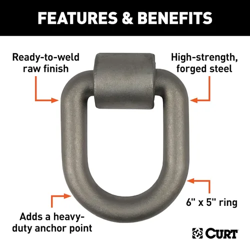 Vista 3 de CURT Fabricación 83780 46760 Lb Cap 1 in X 5 in X 6 in Forjado D-Ring W/Bracket