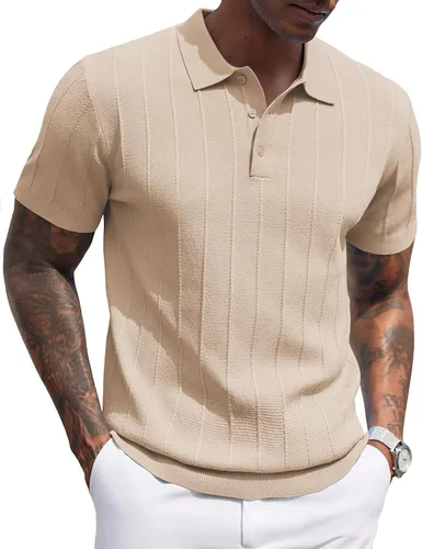 Vista 8 de COOFANDY Camisas polo de punto para hombre de manga corta con textura acanalada Camisas de golf casuales y ligeras con cuello Camiseta de polo