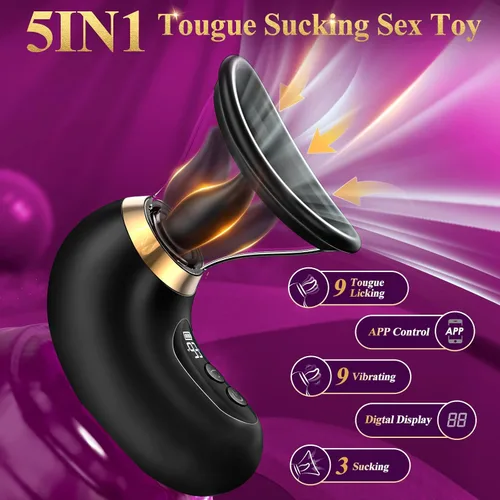 Vista 3 de Juguetes sexuales de rosa para mujer - Vibrador de succión de 5 en 1, juguete sexual de rosa, 3 succiones, 9 lamidos de lengua y vibración, juguetes