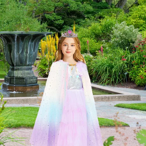 Vista 2 de kidzkube Vestido de princesa para niñas, ropa de capa de princesa con corona, vestidos de princesa para niña de 3 a 8 años, regalo de cumpleaños