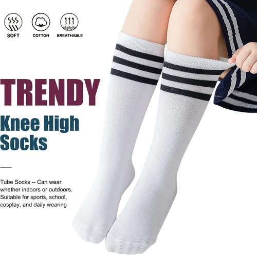 Vista 5 de UTTPLL Calcetines de algodón para niños pequeños, calcetines de béisbol hasta la rodilla, calcetines deportivos de fútbol para niños, calcetines