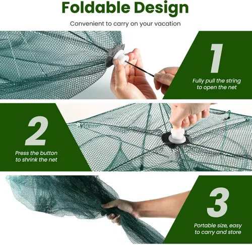 Vista 4 de Fishing Trap Net, Foldable Automatic Fishing Bait Net, Trap Crab Mesh Trap, Cast Dip Cage for Catching Small Bait Fish Crab Lobster Shrimp Minnow