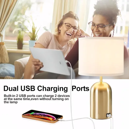 Vista 2 de GyroVu Lámpara de noche con puerto USB, lámpara de mesa con control táctil para dormitorio, lámpara de mesita de noche moderna regulable