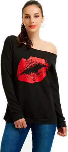 Vista 2 de Magicmk - Sudadera de hombro descubierto y mangas largas, con estampado de labios de mujer, en talla extragrande, para mujer