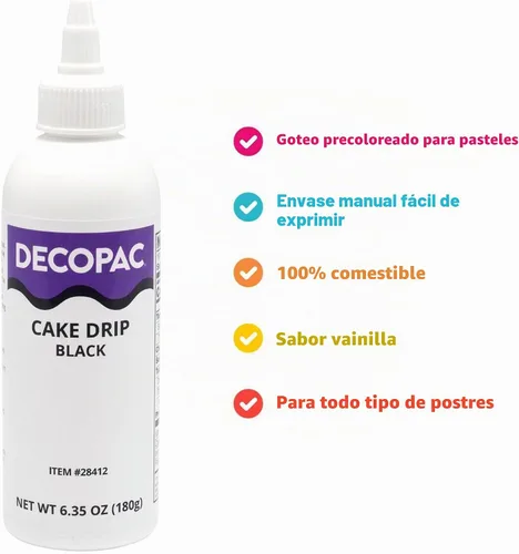 Vista 4 de DecoPac Goteo de pastel, color negro, sabor a vainilla, chocolate mate, 6.35 onzas
