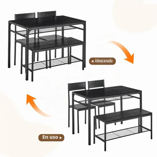Vista 8 de VECELO Mesa de comedor de cocina con 2 sillas y banco, diseño compacto que ahorra espacio, marco de acero de fácil montaje, perfecta