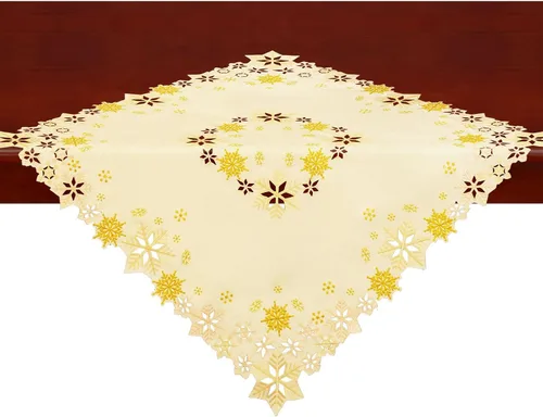 Vista 16 de Juego de 4 servilletas bordadas con copos de nieve para Navidad e invierno (doradas, servilletas de 12 x 12 pulgadas)
