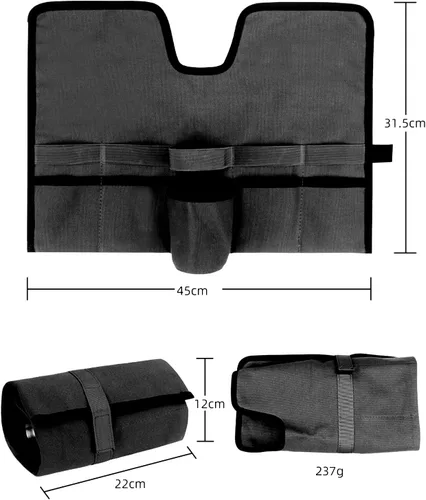 Vista 2 de Kit de viaje de barman de lona, correa de rollo profesional para camarero, juego de cóctel, herramientas de bar, bolsa de transporte (negro)
