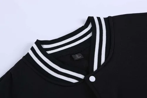 Vista 7 de Chamarra de béisbol para hombre, conjunto de 2 piezas con estampado personalizado para mujer, Negro, L
