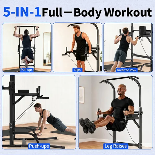 Vista 5 de Pull Up Tower Dip Station, Adjustable Free Standing Pull Up Bar, Multi-Function Power Tower for Home Gym Workout and Strength Training