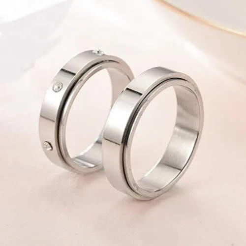Vista 5 de COLORFUL BLING Anillo giratorio de acero inoxidable con acabado pulido, anillos de pareja de cristal antiansiedad para mujeres y hombres, alivio