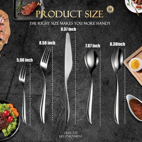 Vista 2 de 10-Piece Exquisite Silverware Set, Stainless Steel Flatware Set, Cutlery Set for 2, Fork Spoon Knife Set Eating Utensils Tableware Set for Kitchens