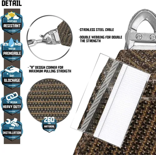 Vista 2 de TANG Toldo tipo vela triangular de 6 x 6 x 6 pies, anillo con refuerzo de alambre de acero, bloqueo UV, resistente, 260 GSM, para patio, pérgola