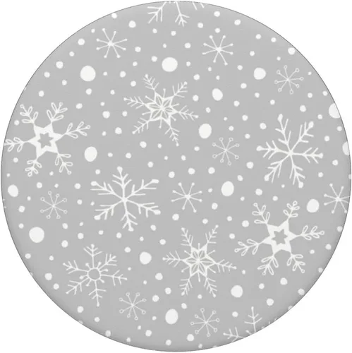 Vista 3 de Patrón de copos de nieve grises para invierno, Navidad, vacaciones, nieve, PopSockets intercambiables
