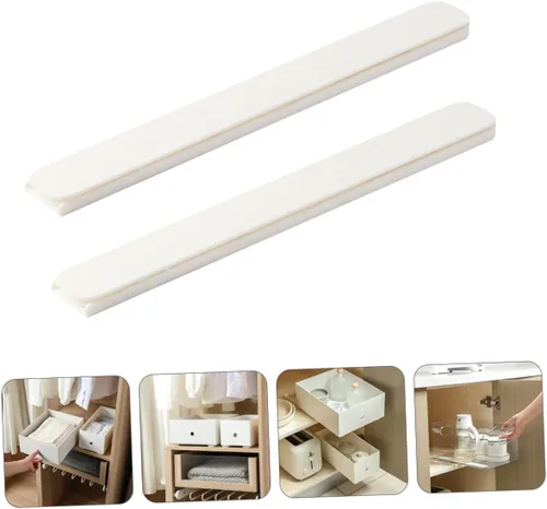 Vista 8 de DOITOOL 2 guías de plástico para cajones de 10.38 pulgadas, color blanco, autoadhesivas, riel extraíble para gabinetes, estantes, canastas