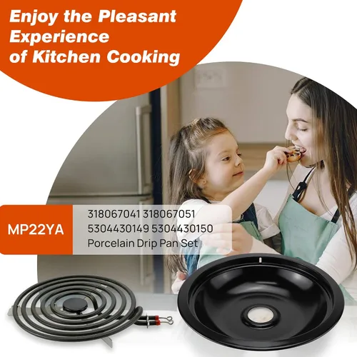 Vista 7 de Elemento de quemador de estufa eléctrica MP22YA y bandejas de goteo de porcelana negra 318067041 318067051 Reemplazo 5304430149 5304430150