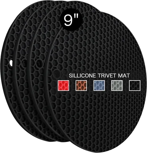Vista 33 de Salvamanteles para platos calientes, paquete de 4 almohadillas calientes de silicona para cocina, tapete de silicona antideslizante resistente al