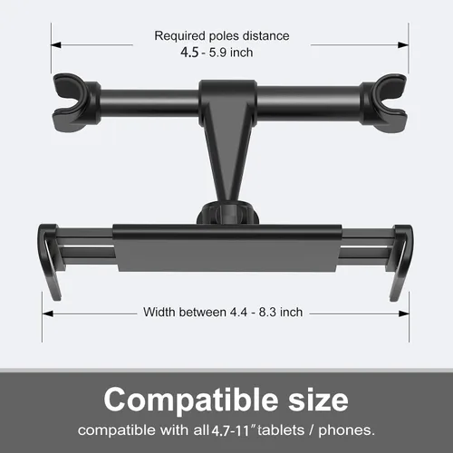 Vista 4 de Soporte para asiento trasero para reposacabezas de automóvil, soporte para teléfono/tableta, soporte para dispositivos ajustables