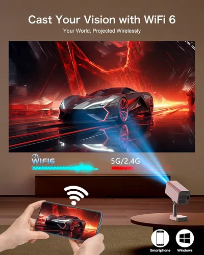 Vista 5 de 【Licencia de Netflix e integrado】Proyector inteligente WiFi PANSEBA con soporte telescópico, 4K compatible con 300 pulgadas HD proyector