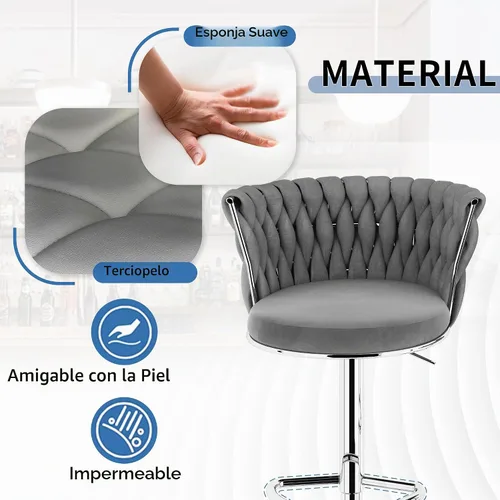Vista 6 de Lamerge Juego de 2 taburetes de bar de terciopelo, sillas de bar giratorias modernas, taburetes de bar de cocina, taburetes de bar ajustables, Gris