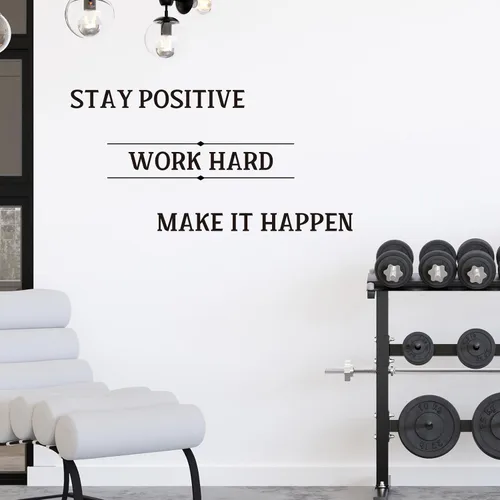 Vista 2 de Stay Positive Work Hard Make it Happen - Calcomanía de pared de vinilo con cita inspiradora para decoración de oficina y hogar
