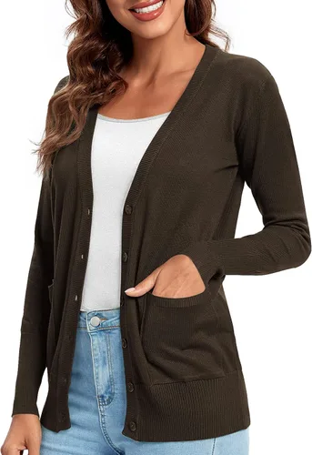 Vista 4 de Urban CoCo suéter básico de manga larga con botones para mujer