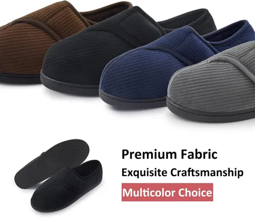 Vista 5 de Git-up Pantuflas diabéticas para hombre, artritis, edema, cierre ajustable, puntera hinchada, pies hinchados, pantuflas de espuma viscoelástica