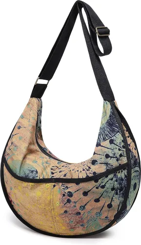 Vista 9 de OPQRSTU Bolso bandolera de lona para mujer, estilo hippie y grande