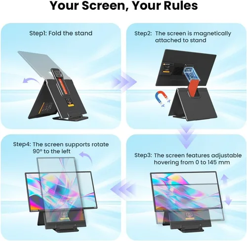 Vista 6 de Hyangin Monitor portátil grande de 24 pulgadas para laptop, pantalla portátil de 1080P FHD 100Hz, 125% sRGB IPS con soporte ajustable para laptop