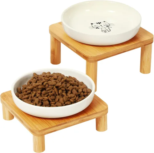 Vista 10 de DoogCat Cuencos elevados para gatos de interior – Mesa elevada de bambú para gatos con 2 platos de acero inoxidable, altura ajustable